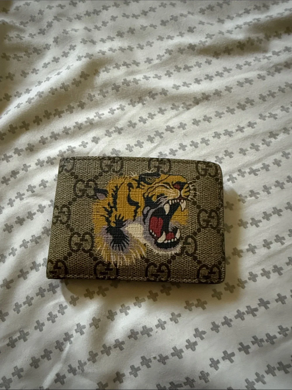 Gucci GG Supreme Wallet with Roaring Tiger Motif - Brown/Yellow/Red